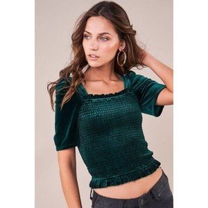 Whiskey/Grade Womens Top Emerald Green Velvet Smocked Blouse Ivy Size Small